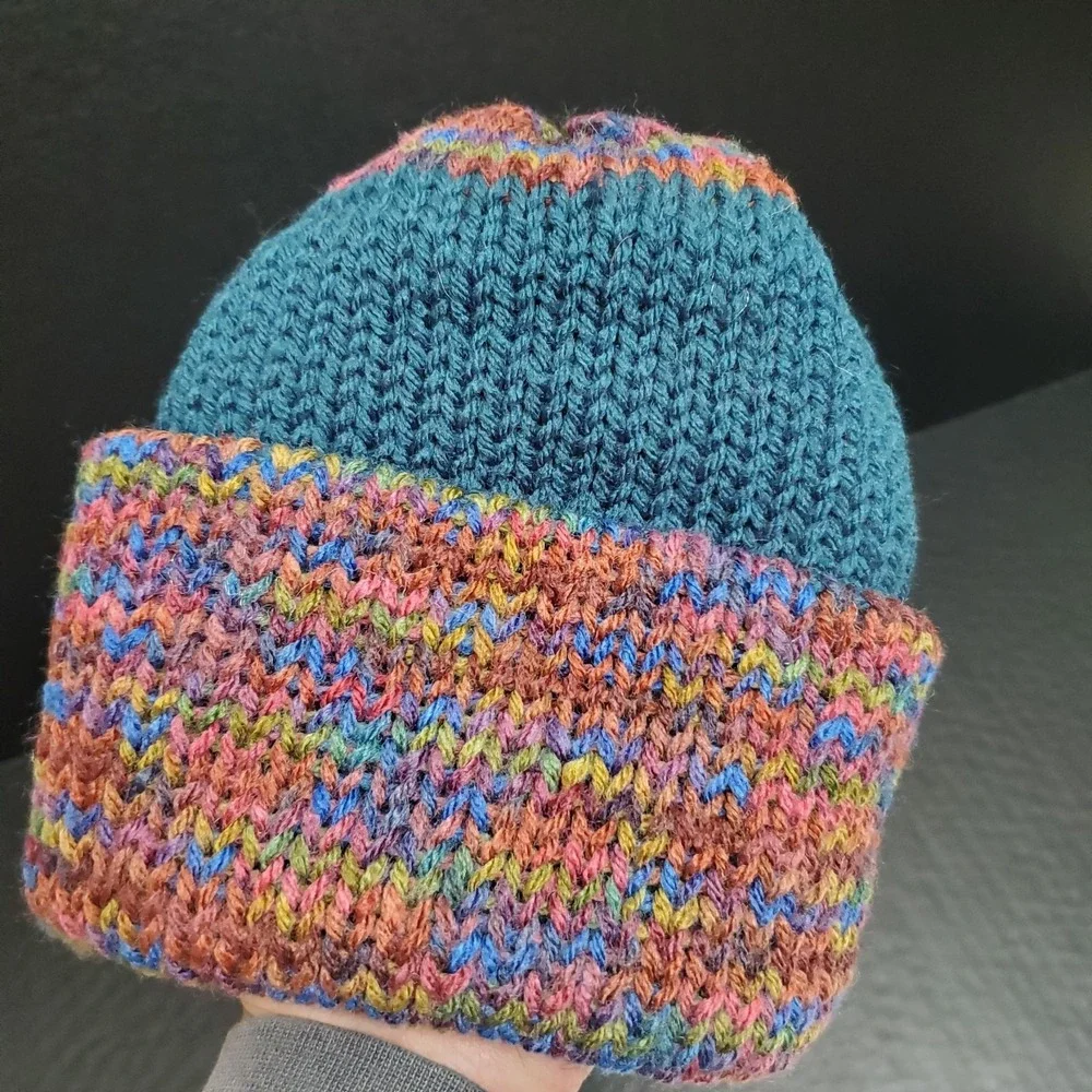 Thick Knit Crochet Toddler Beanie Winter Hat - Variegated / Teal OSFM